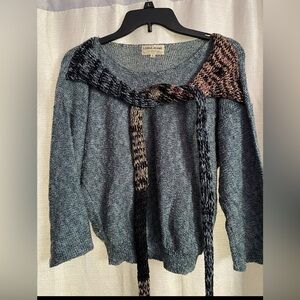 Vintage Lorna Adams green sweater with tie scarf. Size small.